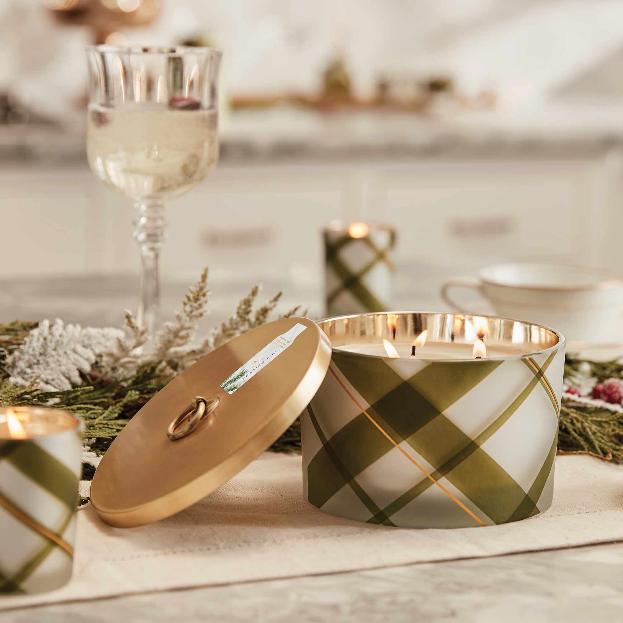 Frasier Fir® Frosted Plaid 3-Wick Candle - Image 2